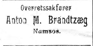 Annonse fra Anton M. Brandtzæg i Nordtrønderen 10.6. 1914.jpg