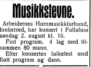 Annonse fra Arbeidernes Hornmusikkforbund i Inntrøndelagen og Trønderbladet 31.7.1936.jpg