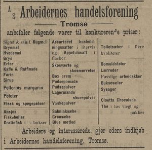 Annonse fra Arbeidernes handelsforening i Nordlys 23.06.1906.jpg