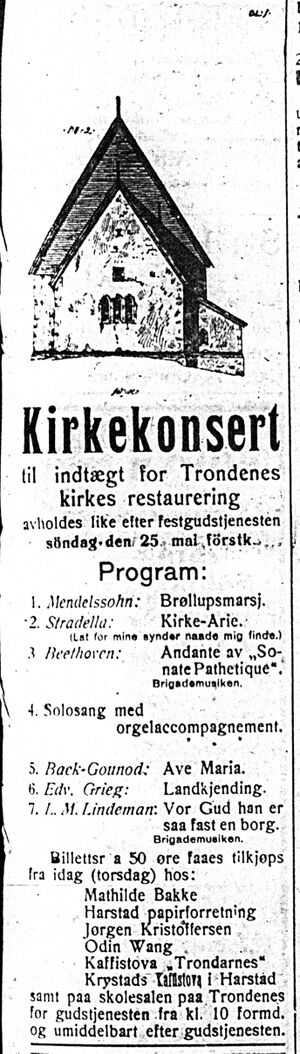 Annonse fra Arbeidskomiteen for Trondenes kirkes gjenreisning i Haalogaland 22.05.1913.jpg