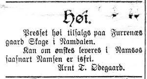 Annonse fra Arnt T. Ødegaard i Nordtrønderen 10.6. 1914.jpg