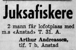 Annonse fra Arthur Andreassen i Harstad Tidende 23.01. 1958.jpg