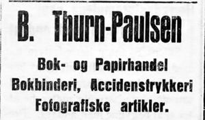 Annonse fra B. Thurn Paulsen i Folkets Rett 1926.jpg