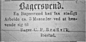 Annonse fra Bager C.P. Bredvig i Tromsø Amtstidende 22.06.1888.jpg