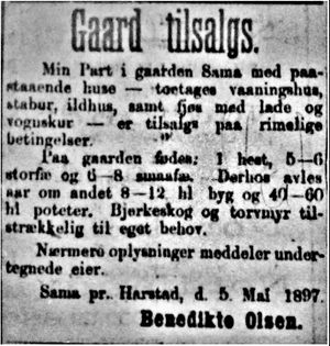 Annonse fra Benedikte Olsen i Tromsø Amts Folkeblad 30.04. 1897.jpg