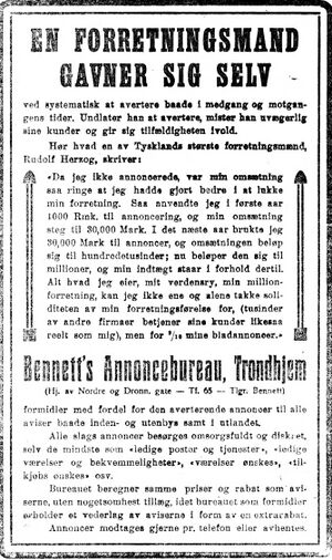 Annonse fra Bennetts Annoncebureau i Indhereds-Posten 9.11.1917.jpg