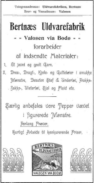 Annonse fra Bertnæs Uldvarefabrik under Harstadutstillingen 1911.jpg