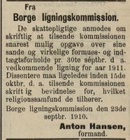 340. Annonse fra Borge ligningskommission i Fredriksstad Tilskuer 24.09. 1910.jpg