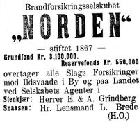 397. Annonse fra Brandforsikringsselskapet NORDEN i Stenkjær Avis 15.2. 1899.jpg