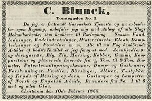 Annonse fra C. Blunck i Christiania-Posten 25.02.1855.jpg