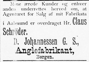 Annonse fra D. Johannessen G.S. i Søndmøre Folkeblad 8.1.1892.jpg