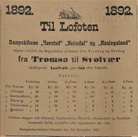 374. Annonse fra Dampskibsselskabet Harstad i Tromsø Amtstidende 16.01. 1892.jpg
