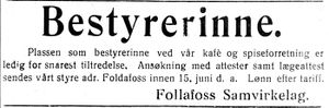 Annonse fra Follafoss Samvirkelag i Inntrøndelagen og Trønderbladet 24.5. 1937.jpg