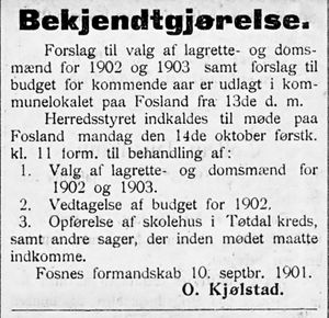 Annonse fra Fosnes kommune i Namdalens Folkeblad 1901.jpg