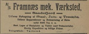 Annonse fra Framnæs mek. Værksted i Kysten 23.12. 1903.jpg