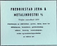 241. Annonse fra Fredrikstad Jern- & Metalindustri AS i Norsk Militært Tidsskrift nr. 11 1960.jpg