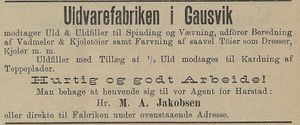 Annonse fra Gausvik Uldvarefabrik i Harstad Tidende 18.10.1900.jpg