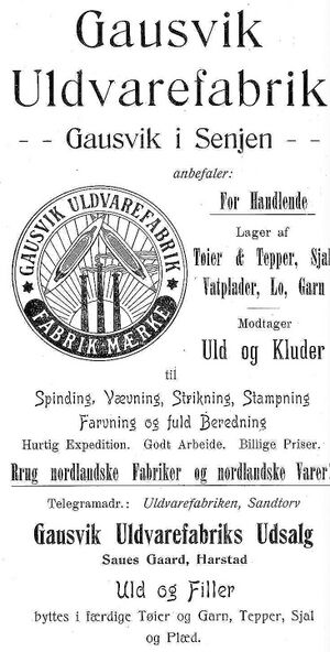 Annonse fra Gausvik Uldvarefabrik under Harstadutstillingen 1911.jpg