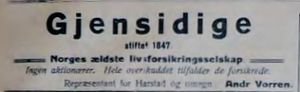 Annonse fra Gjensidige forsikring i Midnattsol 29.4 1916.jpg