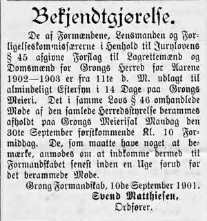 Annonse fra Grong kommune i Namdalens Folkeblad 1901.jpg