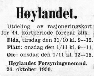 Annonse fra Høylandet forsyningsnemnd i Namdal Arbeiderblad 28.10.1950.jpg