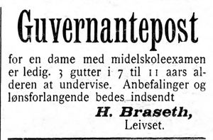 Annonse fra H. Braseth, Leivset i Inntrøndelagen 31.8. 1900.jpg