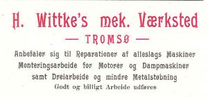 Annonse fra H. Wittkes mek. Værksted under Harstadutstillingen 1911.jpg