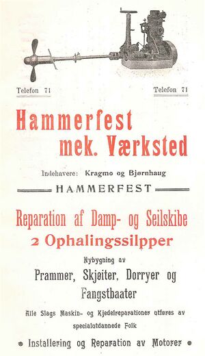 Annonse fra Hammerfest mek. Værksted under Harstadutstillingen 1911.jpg