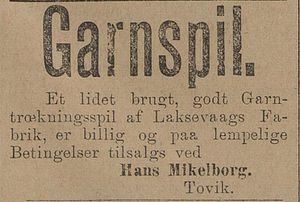 Annonse fra Hans Mikelborg i Tromsø Amtstidende 29.11. 1895.jpg