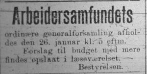 Annonse fra Harstad Arbeidersamfund i Tromsø Amtstidende 4. januar 1896.jpg