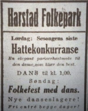 Annonse fra Harstad Folkepark i Harstad Tidende 13. september 1950.jpg