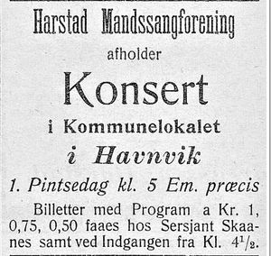 Annonse fra Harstad Mandssangforening i Haalogaland 15.05. 1907.jpg