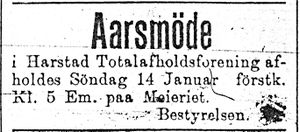 Annonse fra Harstad Totalafholdsforening i Tromsø Amtstidende 4. januar 1900.jpg