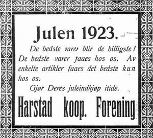 Annonse fra Harstad koop. Forening i Folkeviljen 6.12.-23.jpg