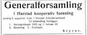 Annonse fra Harstad kooperative Forening 23.7. 1923.jpg