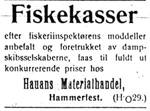 Annonse fra Hauans Materialhandel i Harstad Tidende 26. juni 1913.jpg