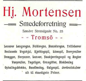 Annonse fra Hj. Mortensen, Tromsø under Harstadutstillingen 1911.jpg