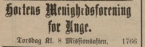 Annonse fra Hortens Menighetsforening for unge i Gjengangeren 29.05.1906.jpg