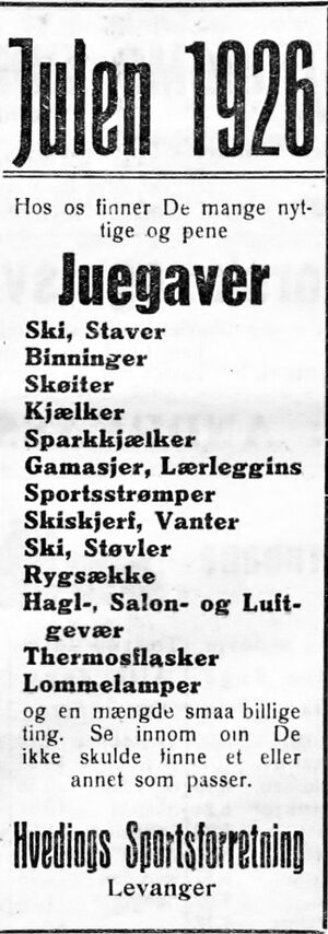 Annonse fra Hvedings sportsforretning i Trønderbladet 1926.jpg