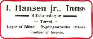 Annonse fra I. Hansen jr. under Harstadutstillingen 1911.jpg