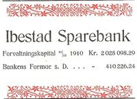 Annonse fra Ibestad Sparebank under Harstadutstillingen 1911.
