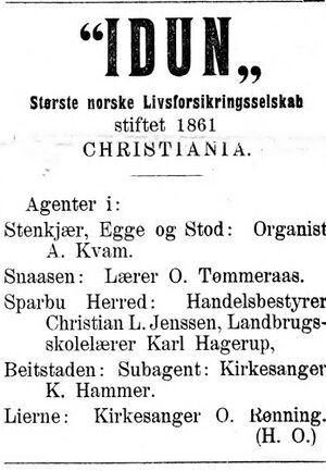 Annonse fra Idun livsforsikring i Stenkjær Avis 15.2. 1899.jpg