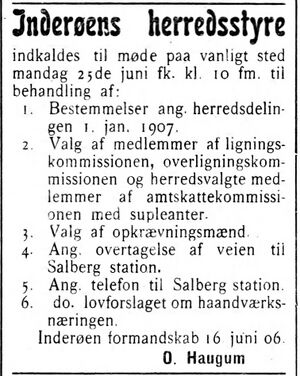 Annonse fra Inderøy kommune i Indtrøndelagen 20.6.1906.jpg