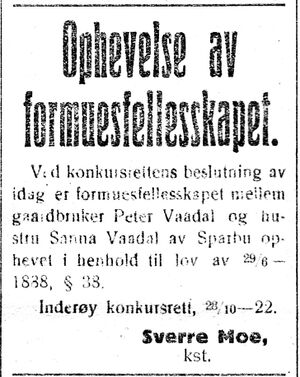 Annonse fra Inderøy konkursrett i Indhereds-Posten 30.10. 1922.jpg