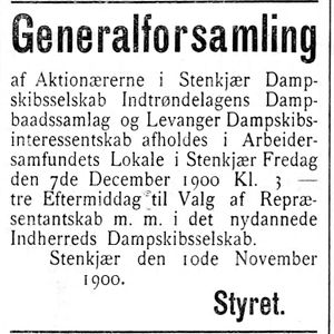 Annonse fra Indherreds Dampskibsselskab i Indtrøndelagen 16.11. 1900.jpg