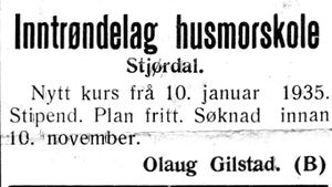 Annonse fra Inntrøndelag husmorskole i Inntrøndelagen og Trønderbladet17.10. 1934.jpg