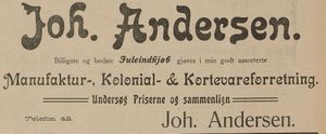 Annonse fra Joh. Andersen i Harstad Tidende 15.01.1910.jpg