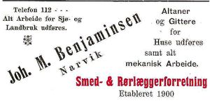 Annonse fra Joh. M. Benjaminsen under Harstadutstillingen 1911.jpg