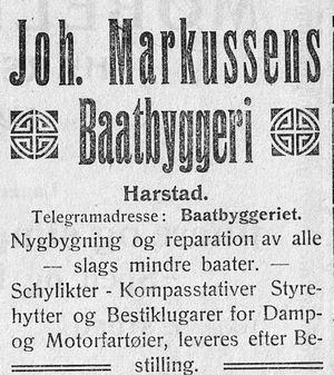 Annonse fra Joh. Markussens Baatbyggeri i Folkeviljen desember 1918.jpg