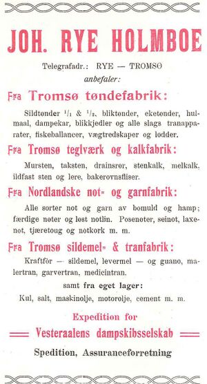 Annonse fra Joh. Rye Holmboe under Harstadutstillingen 1911.jpg